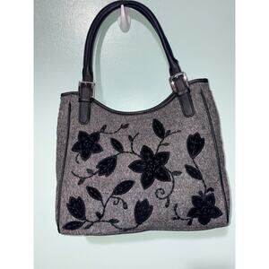Vintage‎ Talbots Purse Grey Black Floral Cloth Handbag